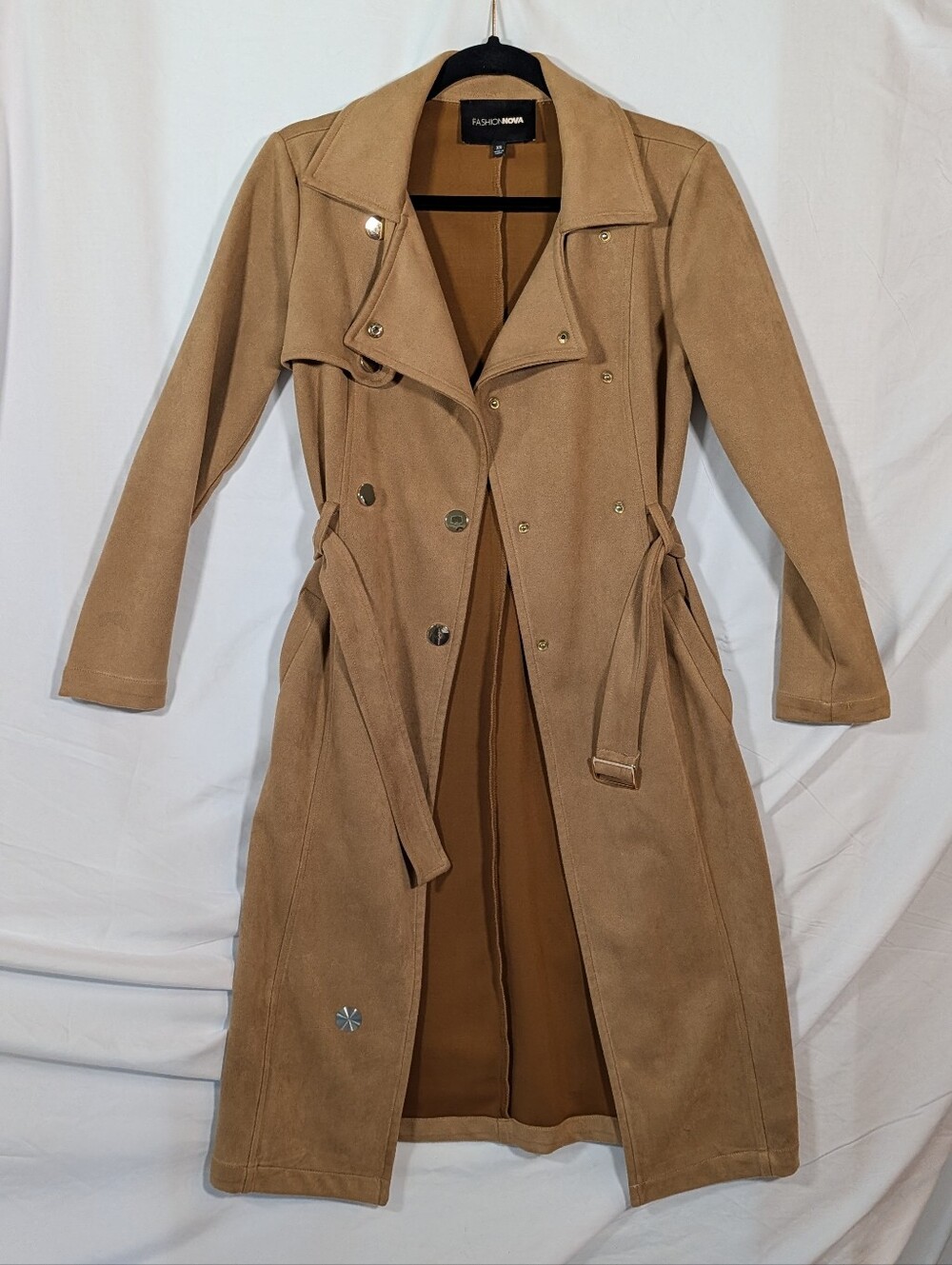 Fashion Nova Camel Tan Long Belted Trench Coat